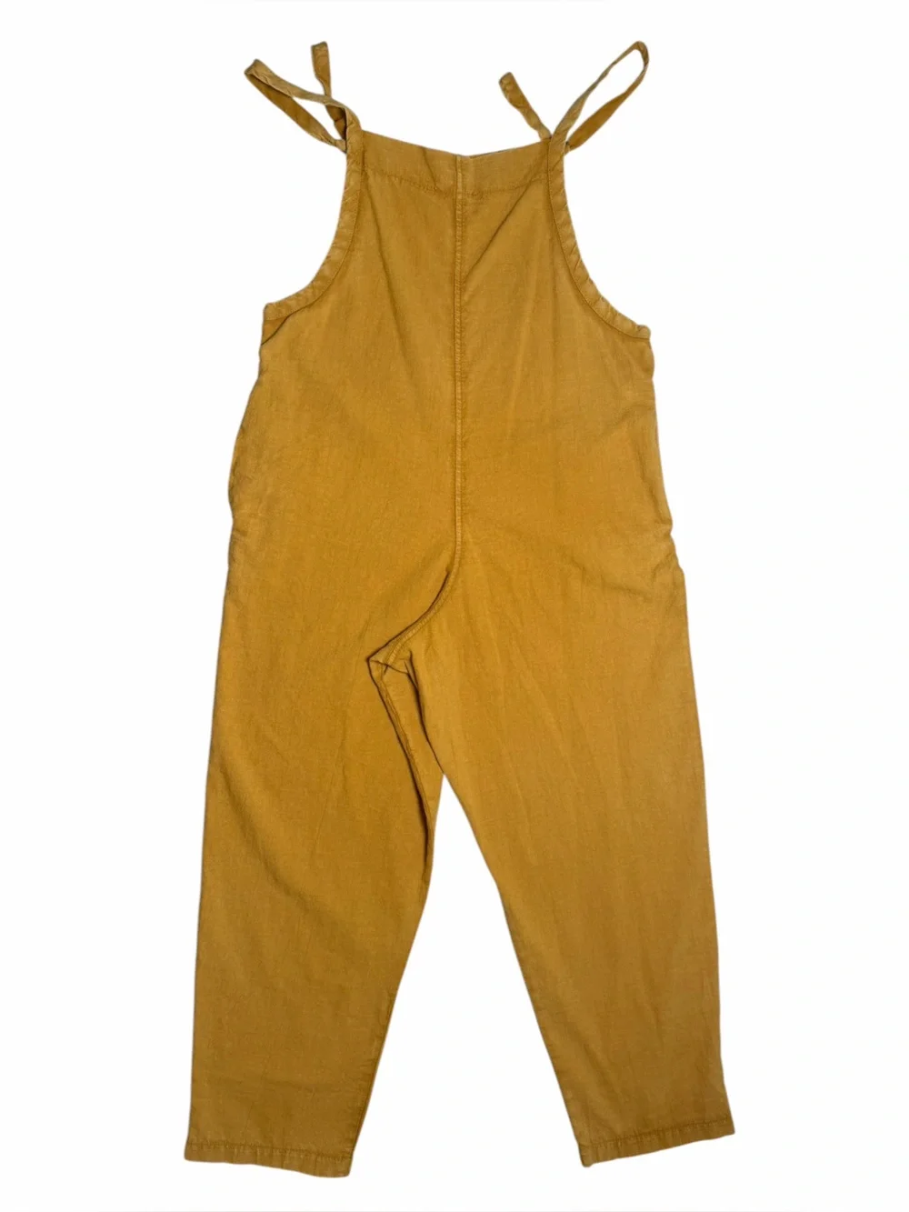 Mustard Yellow Wide-Leg Tie Overall Jumpsuit- O/S